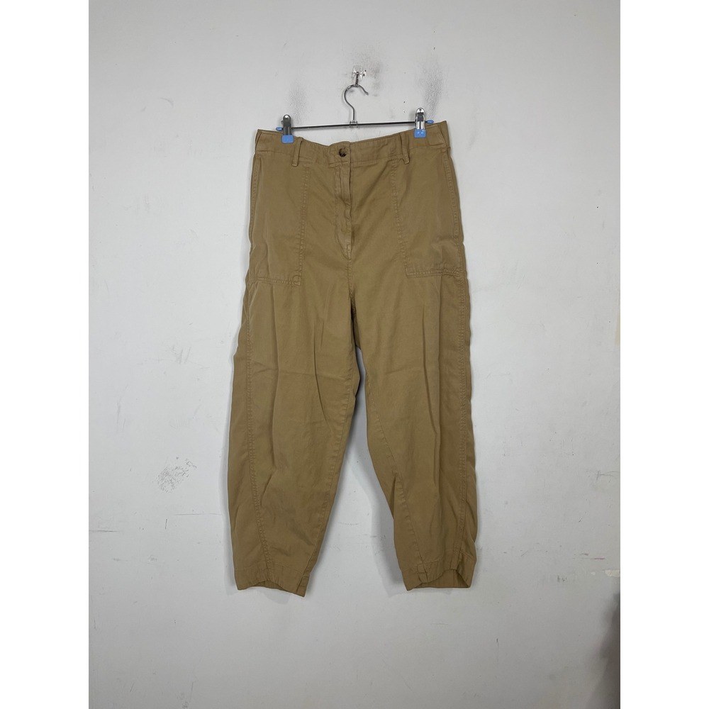 Banana Republic Women Khaki Lyocell‎ Linen Barrel Pants Tan High Rise Size L